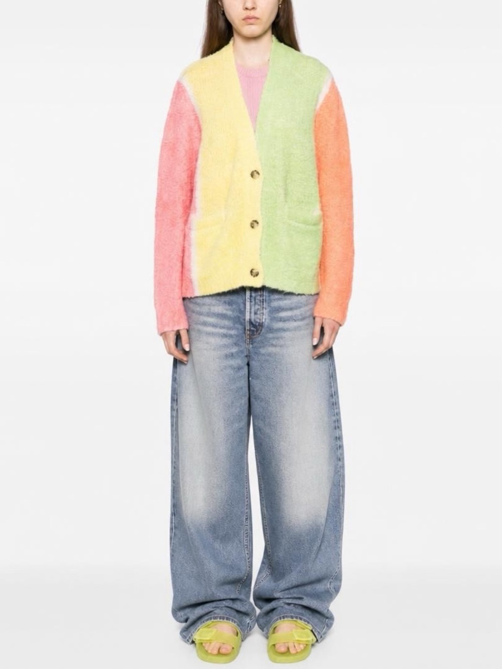 Mira Mikati Rainbow Color Block Mohair Wool Cardigan New Nostalgia Sweater‎ Sz S